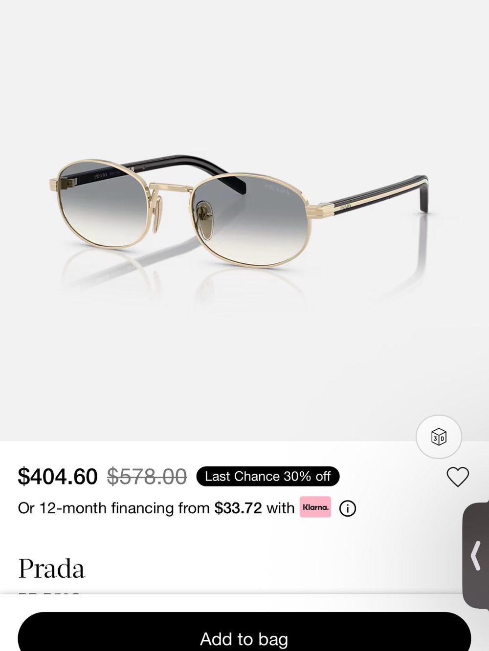 Prada Gold Frame Sunglasses with Gray Gradient Lenses and Black Temples